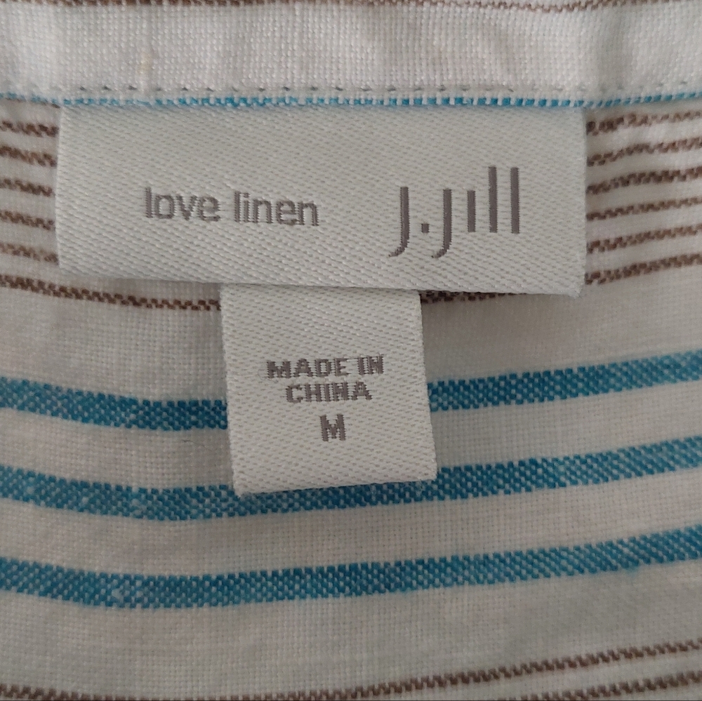 100% Linen Scoopneck Dress Medium Blue/Brown Stripes On White - Picture 5 of 6